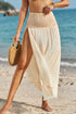 Smocked Waist High Slit Fringed Maxi Skirt