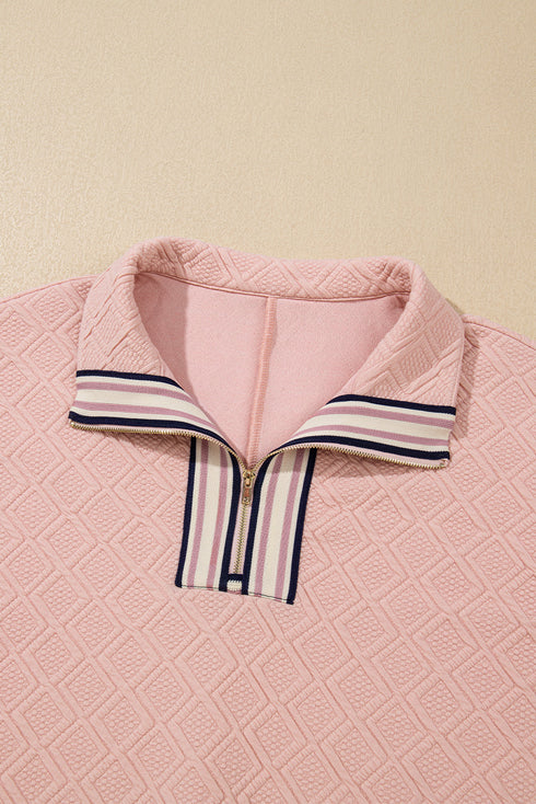 Textured Striped Collared Zip Up Two Piece Dress