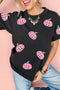 Sequin Plaid Pumpkin Graphic Round Neck Sweatshirt
