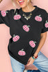 Sequin Plaid Pumpkin Graphic Round Neck Sweatshirt