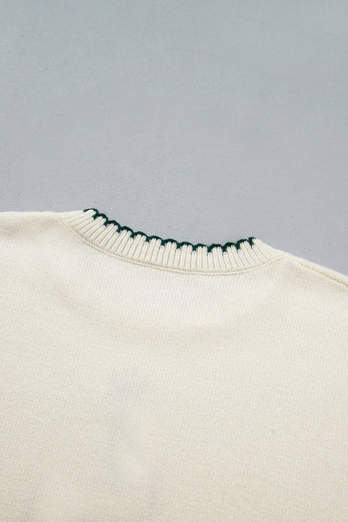 Stitched Tree Applique Graphic Knit Pullover Sweater