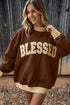 Blessed Letter Polka Dot Trim High Neck Baggy Sweatshirt