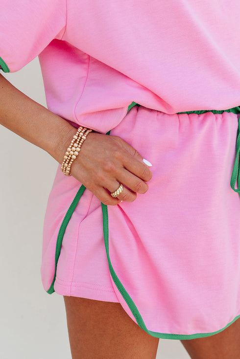 Contrast Trim Drop Shoulder Two Piece Skort Set