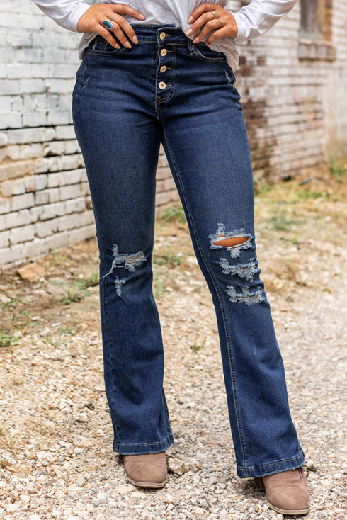 Exclusive Distressed Stretch Denim Flare Jeans