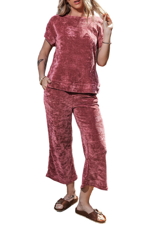 Mineral Wash Corduroy Short Sleeve Wide Leg Pant Set