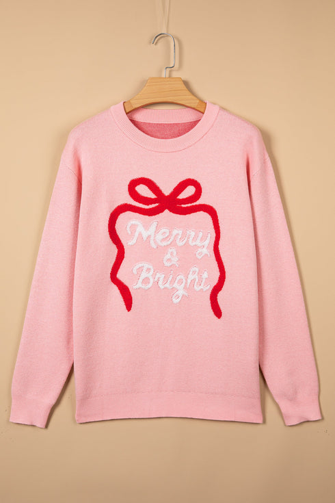 Drop Shoulder Round Neck Towel Embroidery Slogan Pullover Sweater