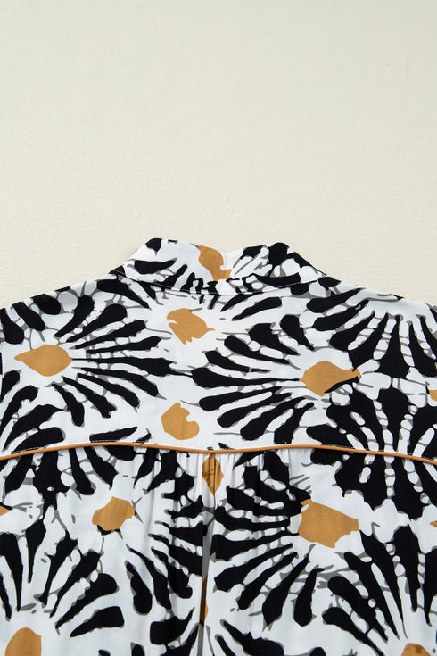 Abstract Floral Print A Line Split Neck Maxi Dress