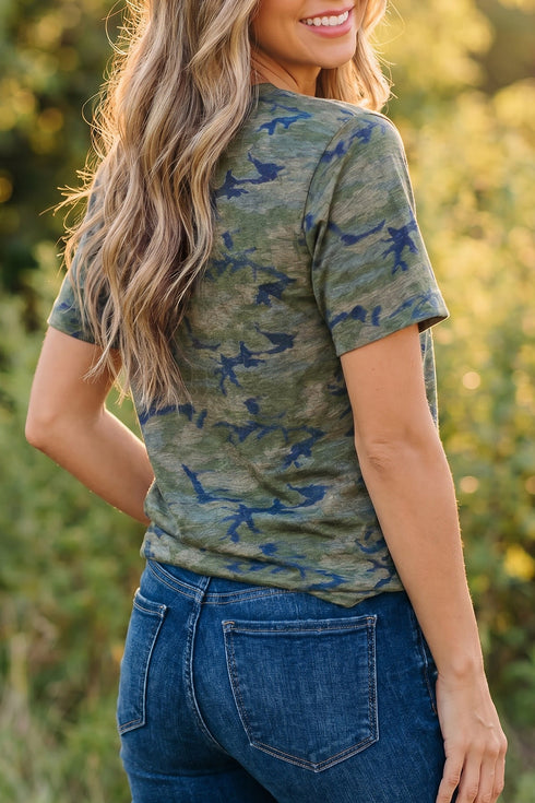 Western Camouflage Letter Print Patriotic Graphic Tee