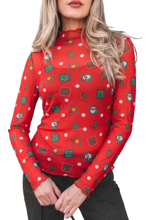 Elements Printed Long Sleeve Sheer Mesh Top