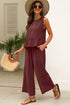 Textured Ribbed Ruffle Tank Top Wide Leg Pant Set