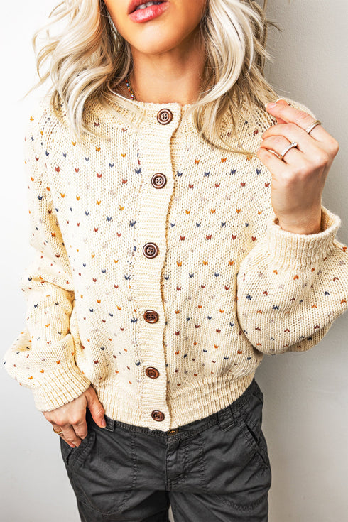 Geometric Print Button Front Long Sleeve Regular Fit Cardigan
