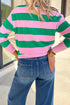 Holly Jolly Striped Print Embroidered Detail Sweatshirt