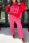 Slogan Graphic Plaid Panel Coordinated Two Piece Pant Set