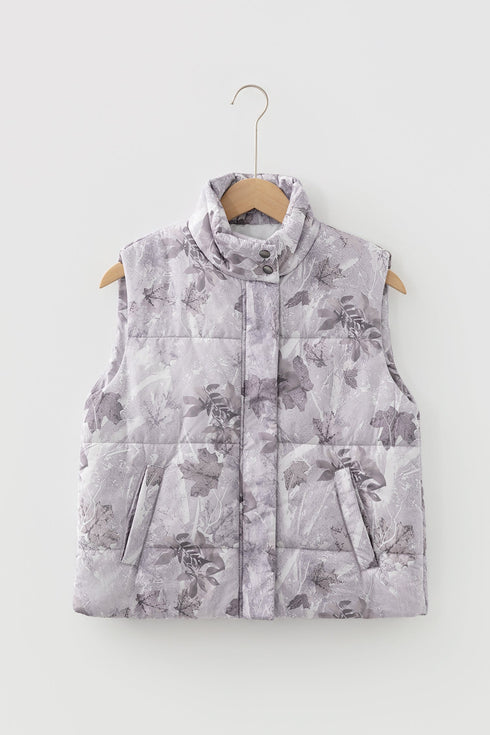 Camouflage Leaf Print Quilted Puffer Layering Vest