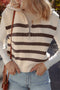 Striped Pattern Ribbed Half Zip Collared Sweater Vest