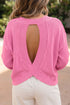 Backless Round Neck Drop Shoulder Long Sleeve Pullover Sweater