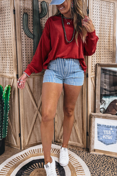 Racing Ribbed Drop Shoulder Cutout Back Sweatshirt