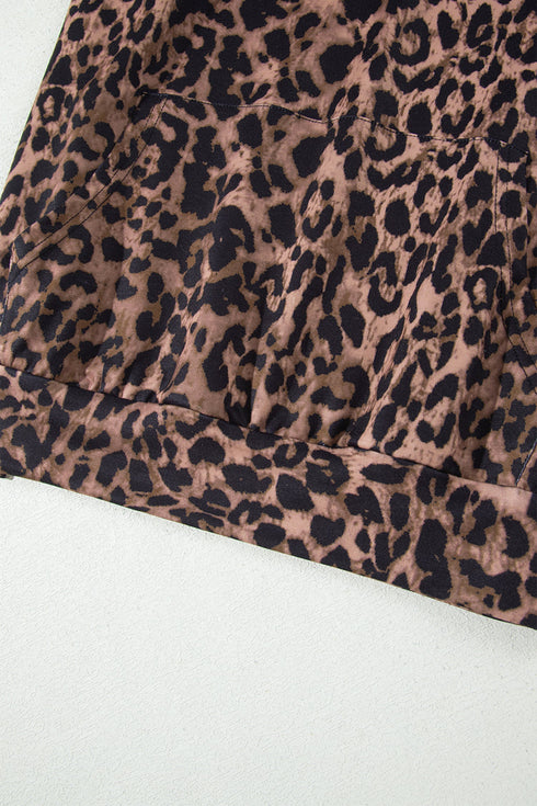 Leopard Print Striped Long Sleeve Top Pant Set