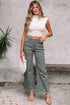 Western Style Leopard Print Frayed Edge Wide Leg Jeans