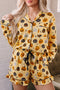 Pumpkin Face Print Ruffle Long Sleeve Two Piece Lounge Set