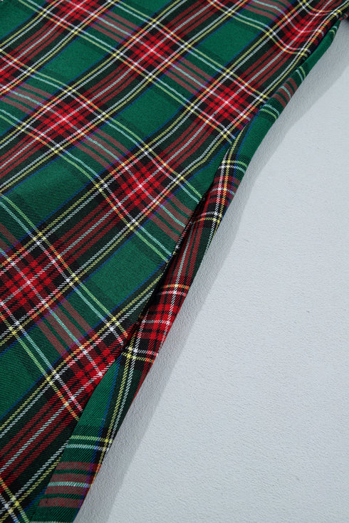 Plaid Button Front Short Sleeve Shift Mini Dress
