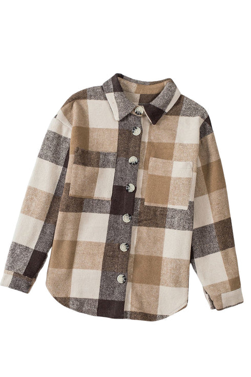 Paneled Pocketed Button Down Long Sleeve Plaid Shacket