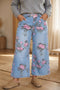 Floral Print Ankle Length Wide Leg Jeans