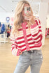 Striped V Neck Long Sleeve Regular Fit Cardigan