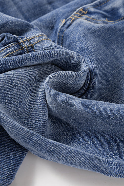 Distressed Cut Out Raw Hem Wide Leg Jeans