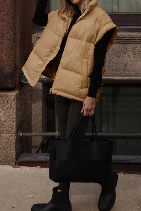 Pure Polyester Oversized Stand Collar Zip Vest