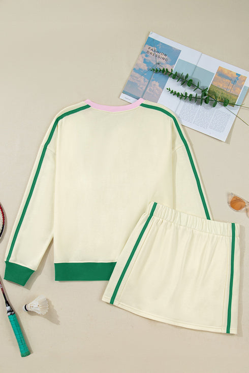 Ribbed Patchwork Trim Sporty V Neck Two Piece Set