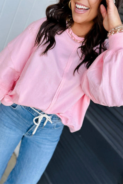 Polyester Cotton Raw Seam Lace Loose Sweatshirt