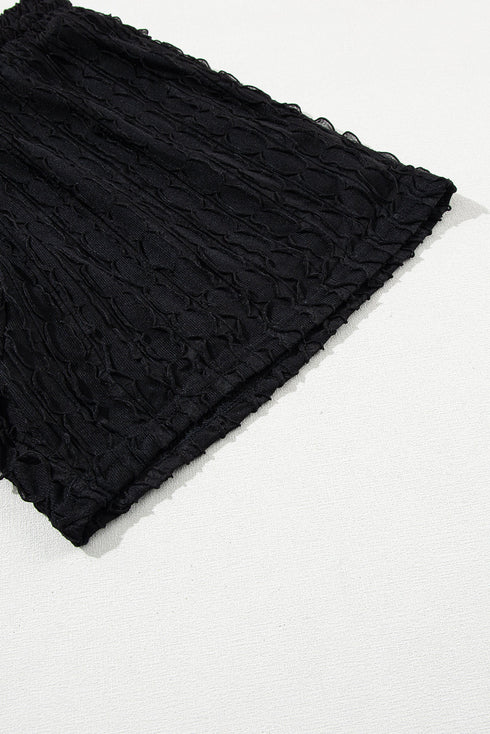 Solid Textured Frill Short Sleeve Drawstring Short Set