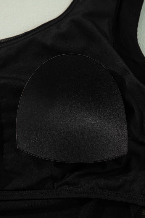 Asymmetrical Ruched Sheer Mesh Two Piece Set