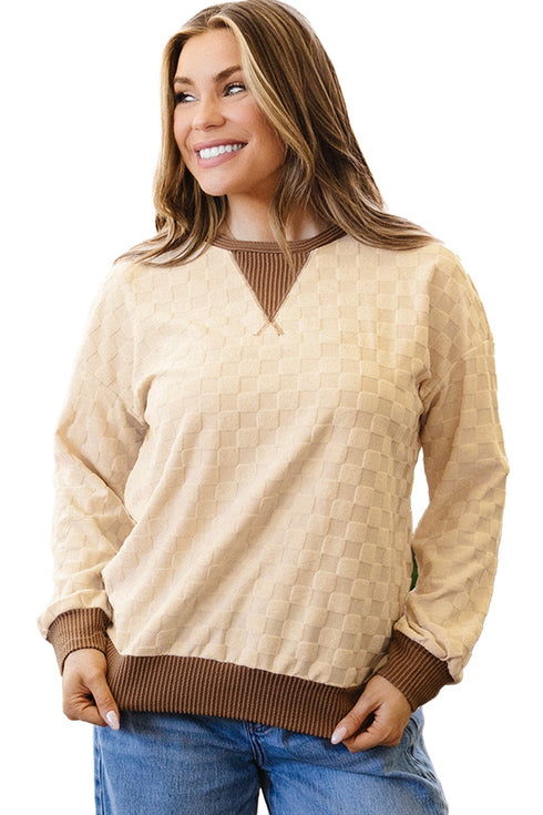 Plush Checkered Twisted Rib Long Sleeve Top