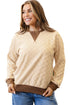 Plush Checkered Twisted Rib Detail Long Sleeve Top