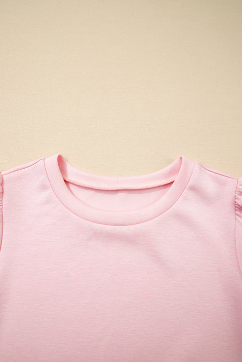 Puff Sleeve Pearl Embellished Scallop Trim Two Piece Dress