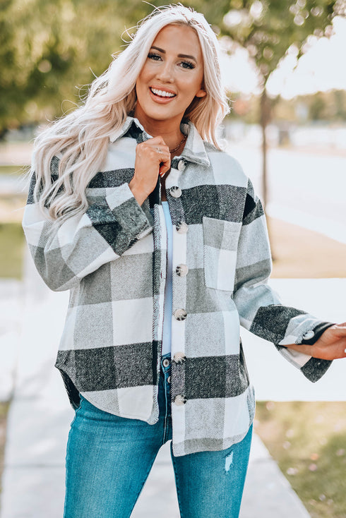 Paneled Pocketed Button Down Long Sleeve Plaid Shacket