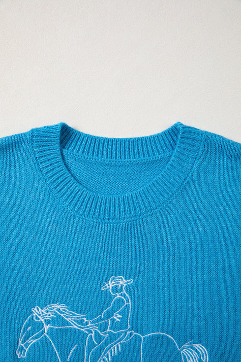 Acrylic Western Embroidery Drop Shoulder Pullover Sweater
