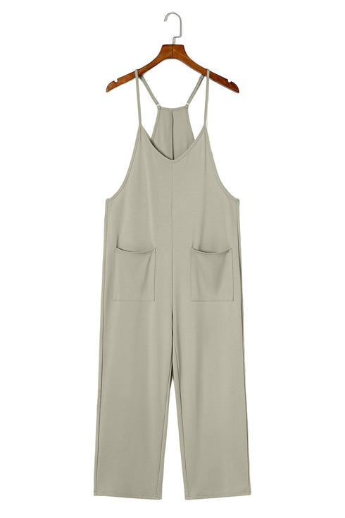 Solid Casual Adjustable Spaghetti Strap Straight Leg Jumpsuit