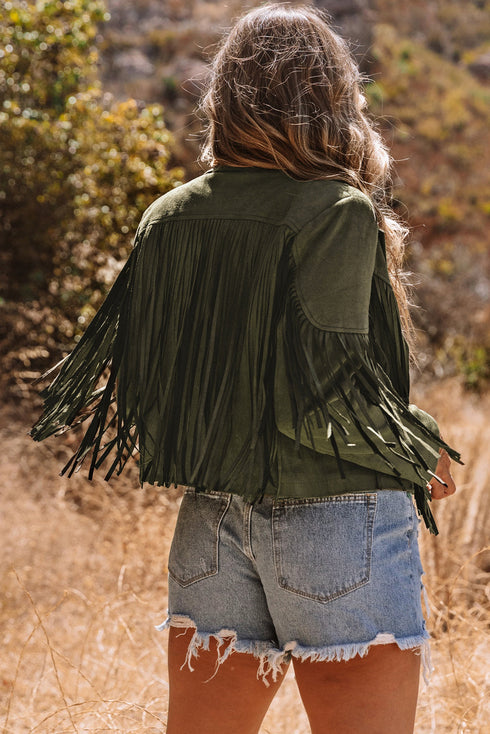 Cropped Faux Suede Western Fringe Tassel Jacket