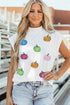 Sequin Pumpkin Pattern Mock Neck Cap Sleeve Graphic Tee