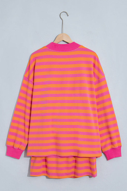 Striped Patchwork Mock Neck Pullover Dress Set