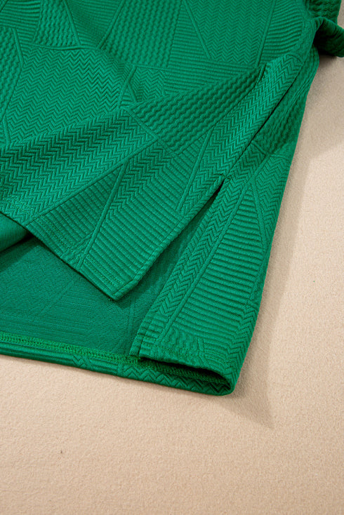 Textured Ruffle Sleeve Split Top Drawstring Short Set