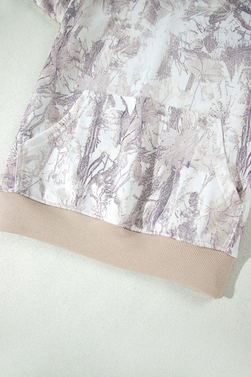 Abstract Camouflage Print Ribbed Edge Long Sleeve Hoodie