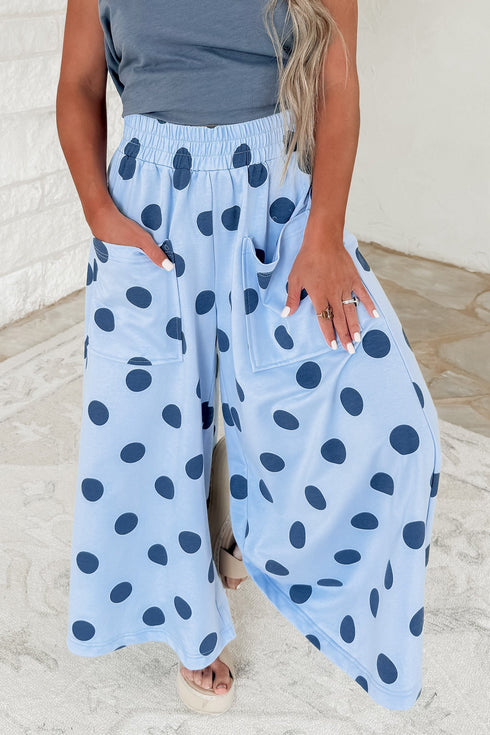 Polka Dot Wide Leg Smocked Elastic Waist Pants