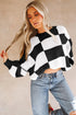 Acrylic Seamed Checkered Pattern Bishop Sleeve Sweater