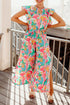 Abstract Print Ruffle Sleeve Smocked Wide Leg Pant Sets