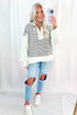 Striped Metal Zip Up Collar Long Puff Sleeve Top
