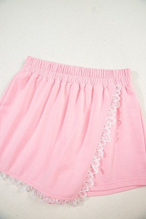 Lace Trim Peter Pan Sweatshirt Skirt Two Piece Dress